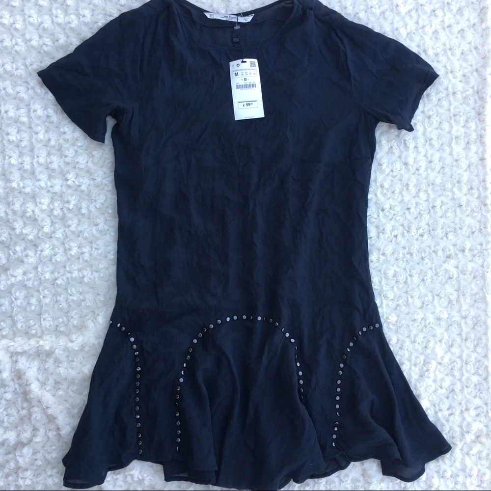 Zara navy shift dress with studs no tag